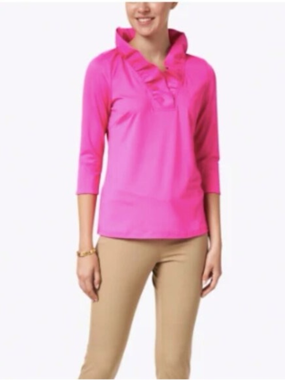 Gretchen Scott Designs Ruffle Neck
Pink Stretch Top Size Small